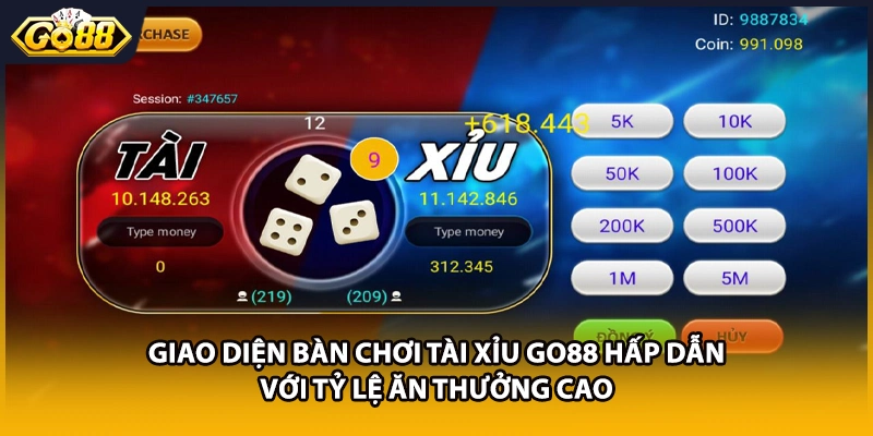 Giao diện bàn chơi Tài Xỉu GO88 hấp dẫn với tỷ lệ ăn thưởng cao