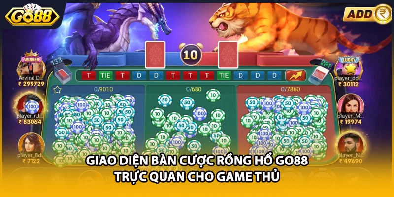 Giao diện bàn cược Rồng Hổ GO88 trực quan cho game thủ