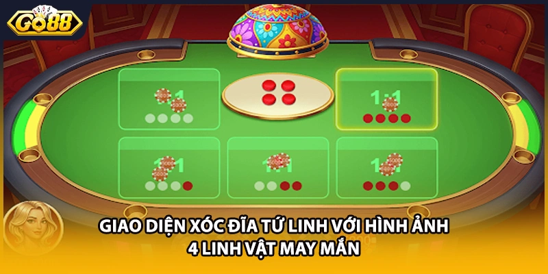 Giao diện xóc đĩa Tứ Linh với hình ảnh 4 linh vật may mắn